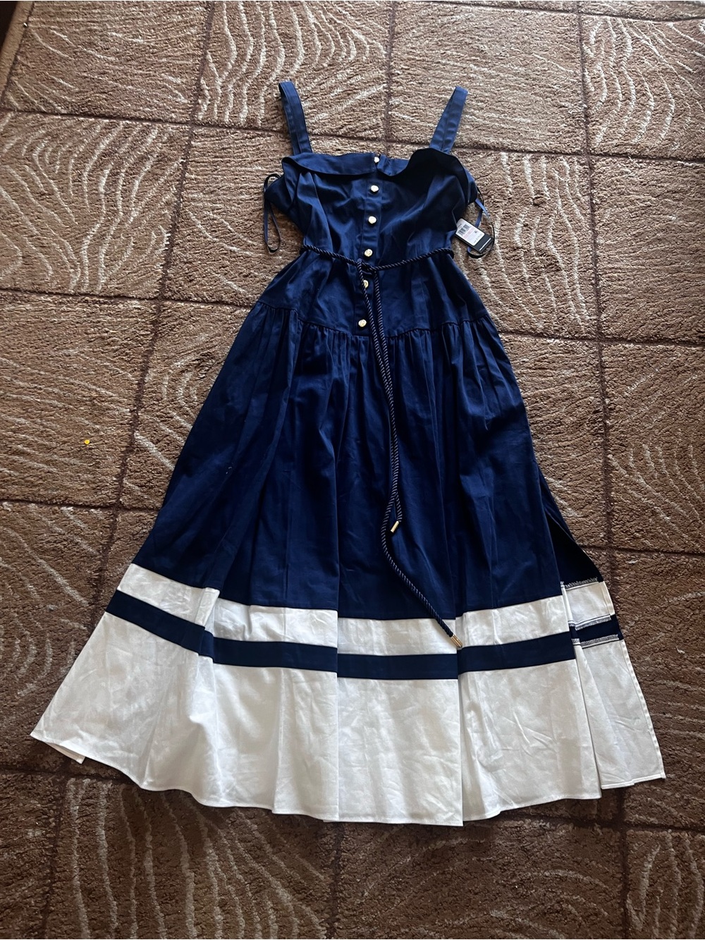 New Karl Lagerfeld Navy and White Midi Dress with Button Front size 10 - Picture 11 of 14